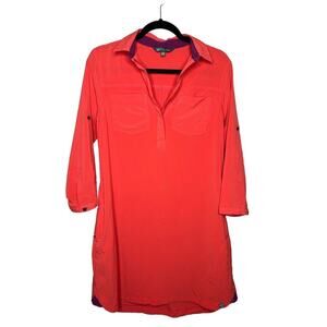 Title Nine Nimblene Shift Coral Orange Quarter Zip Pockets Roll Tab Sleeves Med